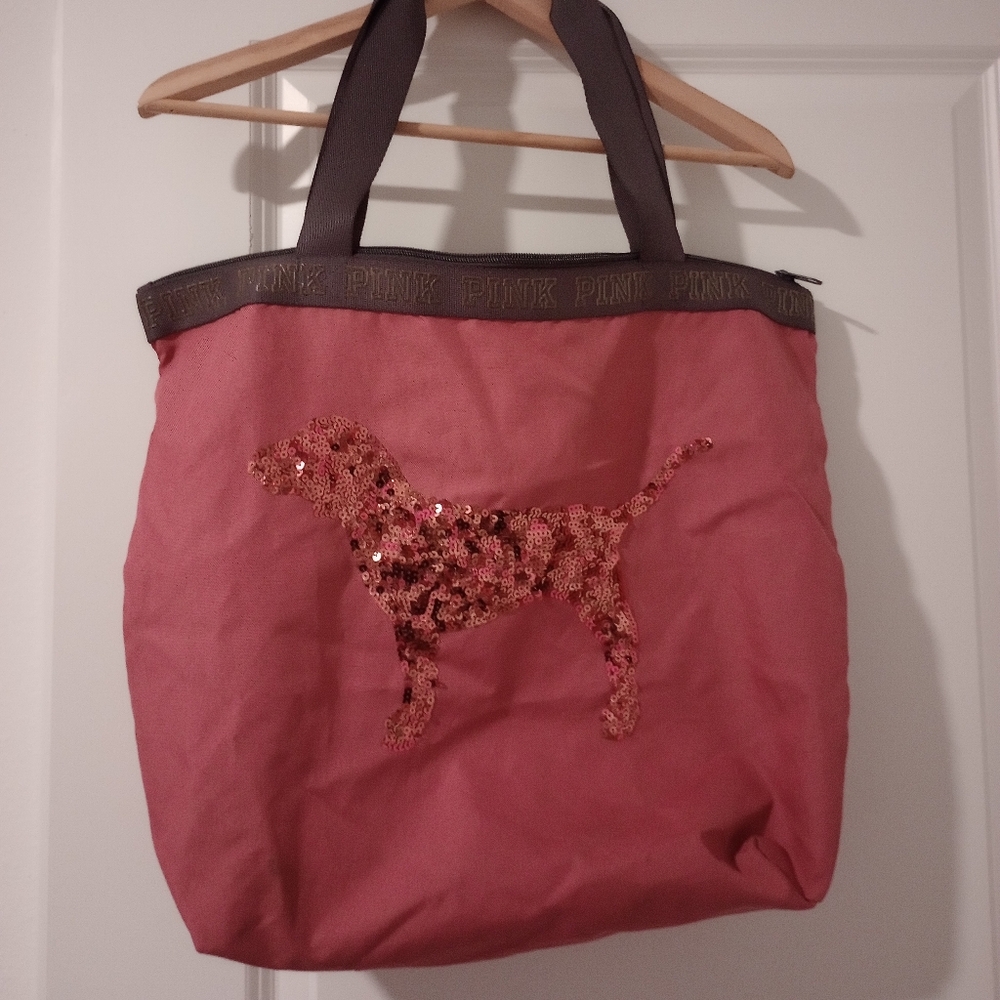 Victoria's Secret PINK Bling Sequin Dog Zip Tote Bag